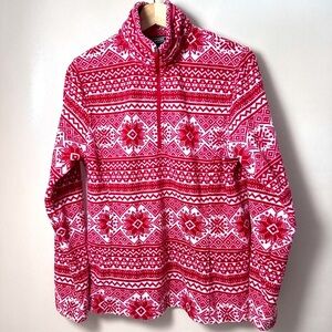 Lands End Jacket Fleece 1/4 Zip Pullover Red Snowflake Holiday Festive …